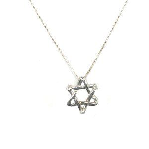Sterling Jewish Star, Diamonds & Box Link Chain